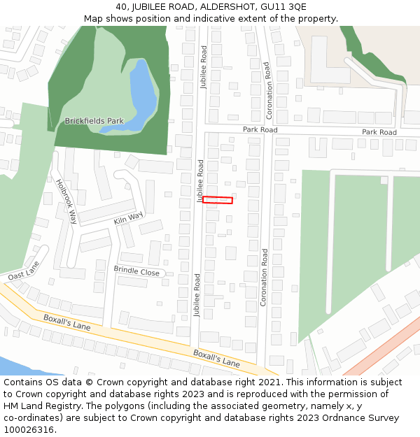 40, JUBILEE ROAD, ALDERSHOT, GU11 3QE: Location map and indicative extent of plot