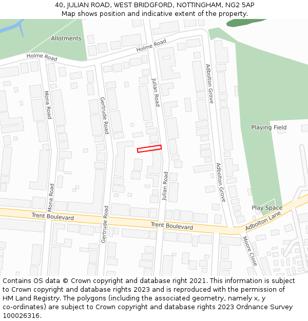 40, JULIAN ROAD, WEST BRIDGFORD, NOTTINGHAM, NG2 5AP: Location map and indicative extent of plot