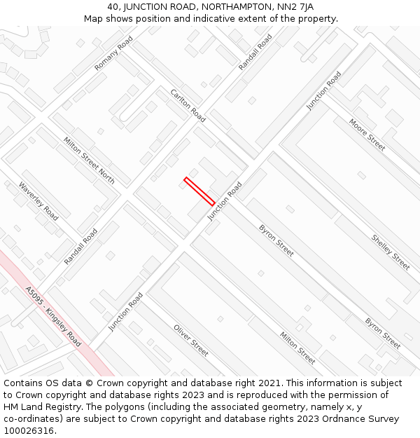 40, JUNCTION ROAD, NORTHAMPTON, NN2 7JA: Location map and indicative extent of plot