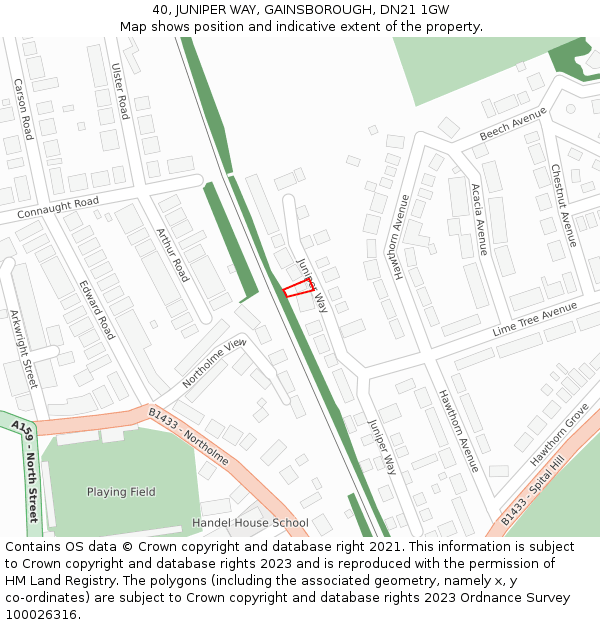40, JUNIPER WAY, GAINSBOROUGH, DN21 1GW: Location map and indicative extent of plot