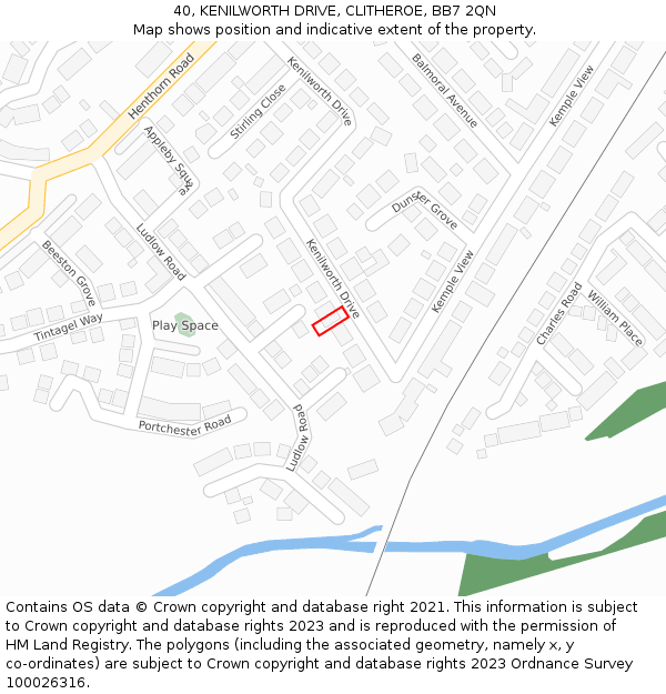 40, KENILWORTH DRIVE, CLITHEROE, BB7 2QN: Location map and indicative extent of plot