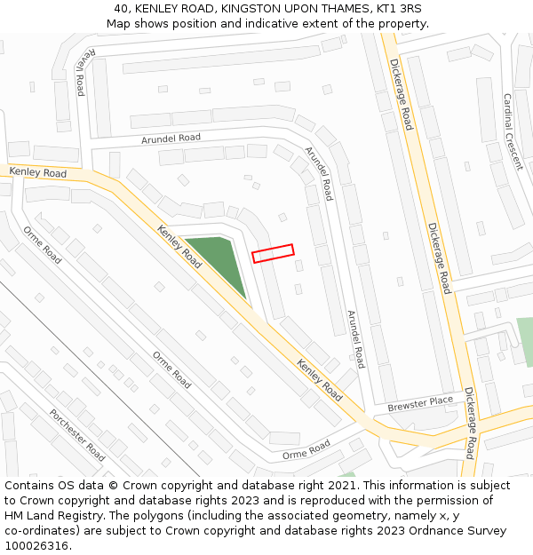 40, KENLEY ROAD, KINGSTON UPON THAMES, KT1 3RS: Location map and indicative extent of plot