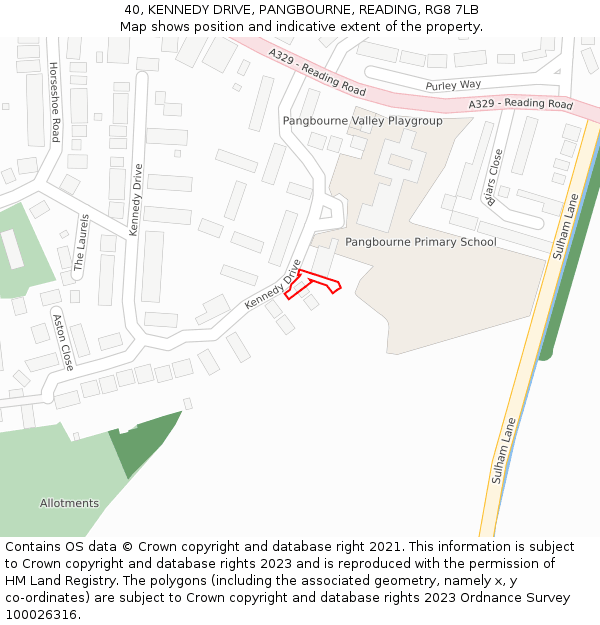 40, KENNEDY DRIVE, PANGBOURNE, READING, RG8 7LB: Location map and indicative extent of plot