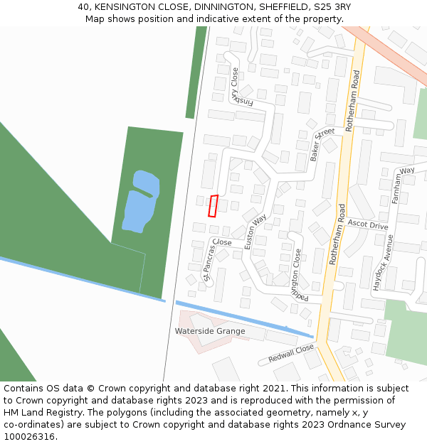 40, KENSINGTON CLOSE, DINNINGTON, SHEFFIELD, S25 3RY: Location map and indicative extent of plot