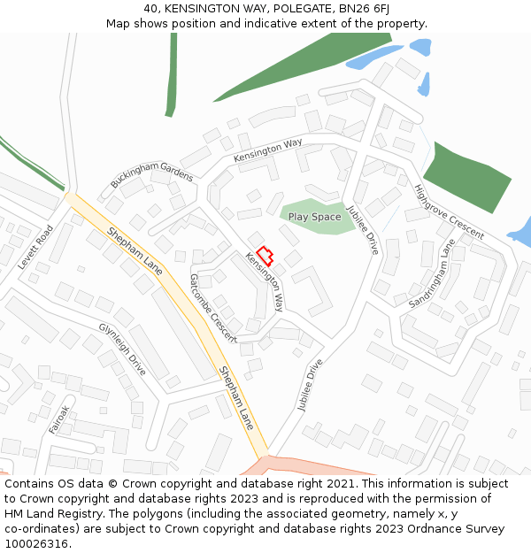 40, KENSINGTON WAY, POLEGATE, BN26 6FJ: Location map and indicative extent of plot