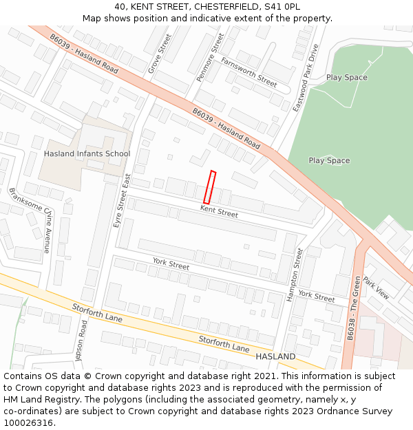 40, KENT STREET, CHESTERFIELD, S41 0PL: Location map and indicative extent of plot