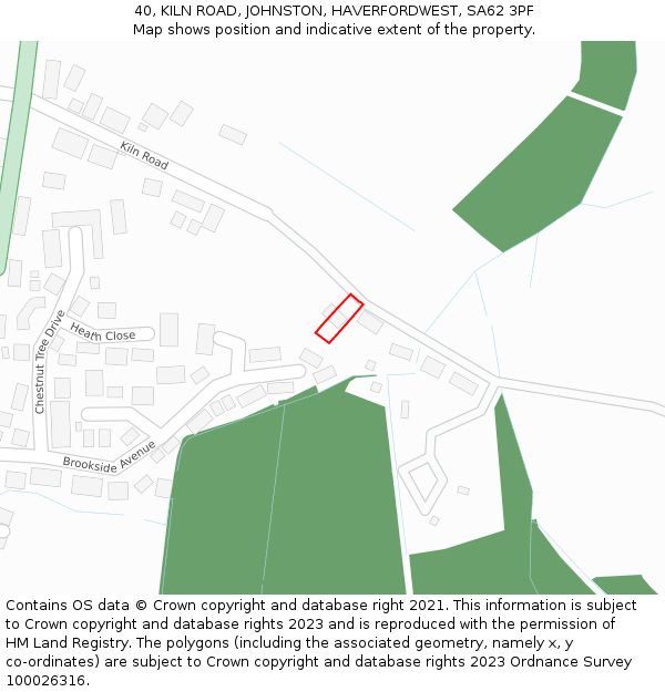 40, KILN ROAD, JOHNSTON, HAVERFORDWEST, SA62 3PF: Location map and indicative extent of plot