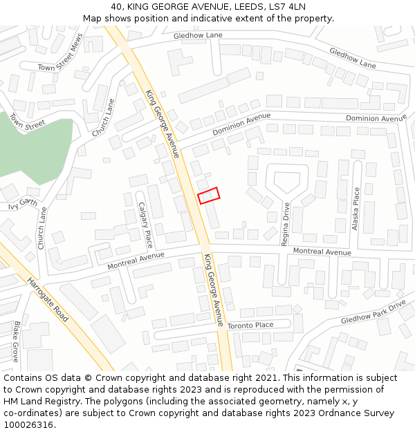 40, KING GEORGE AVENUE, LEEDS, LS7 4LN: Location map and indicative extent of plot