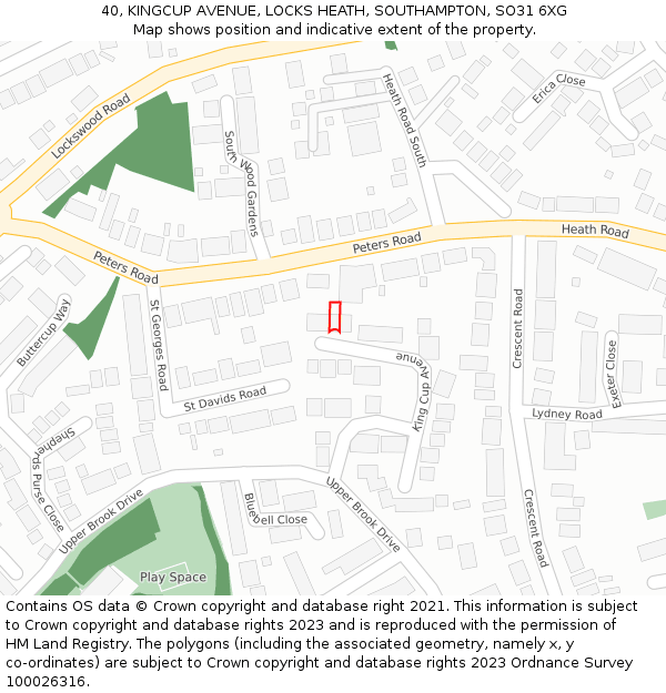 40, KINGCUP AVENUE, LOCKS HEATH, SOUTHAMPTON, SO31 6XG: Location map and indicative extent of plot