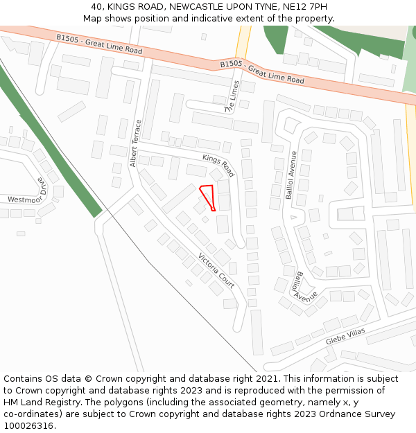 40, KINGS ROAD, NEWCASTLE UPON TYNE, NE12 7PH: Location map and indicative extent of plot