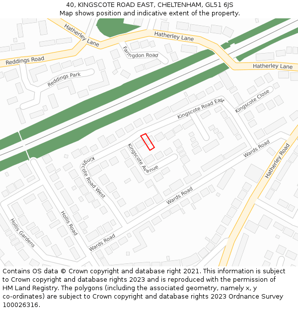 40, KINGSCOTE ROAD EAST, CHELTENHAM, GL51 6JS: Location map and indicative extent of plot