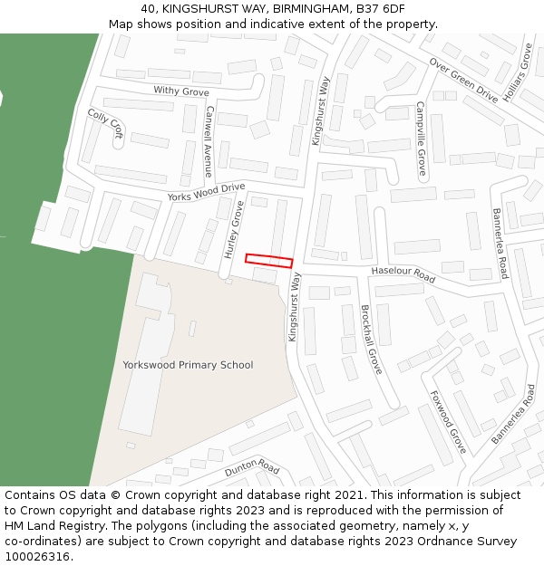 40, KINGSHURST WAY, BIRMINGHAM, B37 6DF: Location map and indicative extent of plot