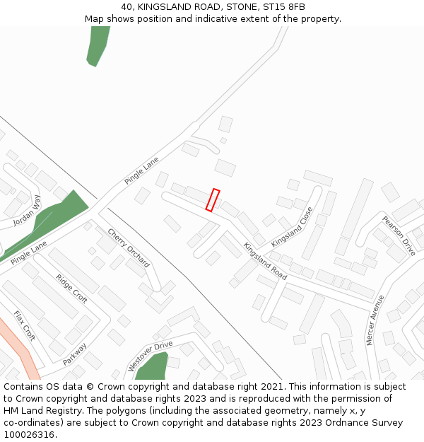 40, KINGSLAND ROAD, STONE, ST15 8FB: Location map and indicative extent of plot