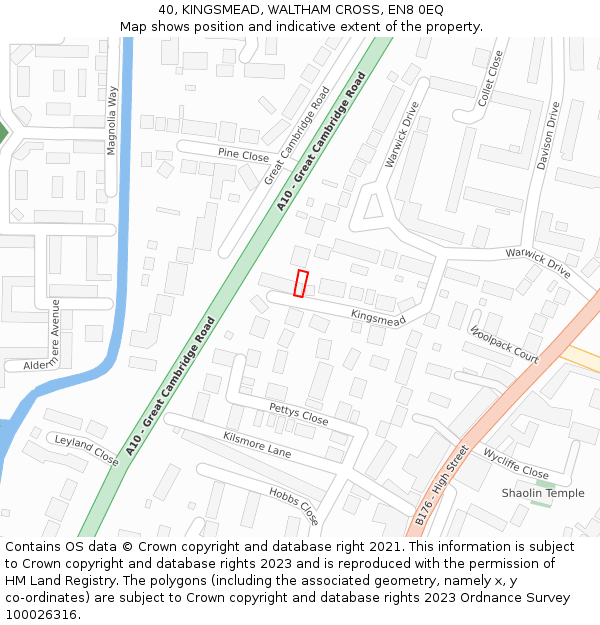 40, KINGSMEAD, WALTHAM CROSS, EN8 0EQ: Location map and indicative extent of plot