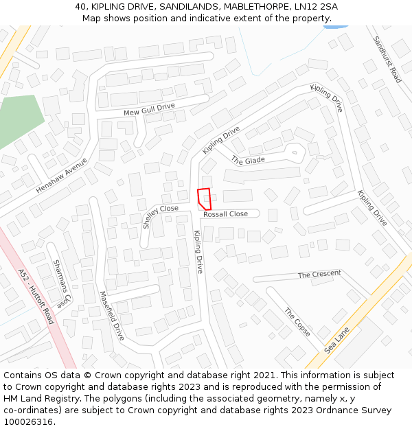 40, KIPLING DRIVE, SANDILANDS, MABLETHORPE, LN12 2SA: Location map and indicative extent of plot