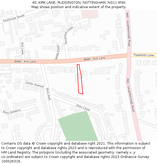 40, KIRK LANE, RUDDINGTON, NOTTINGHAM, NG11 6NN: Location map and indicative extent of plot