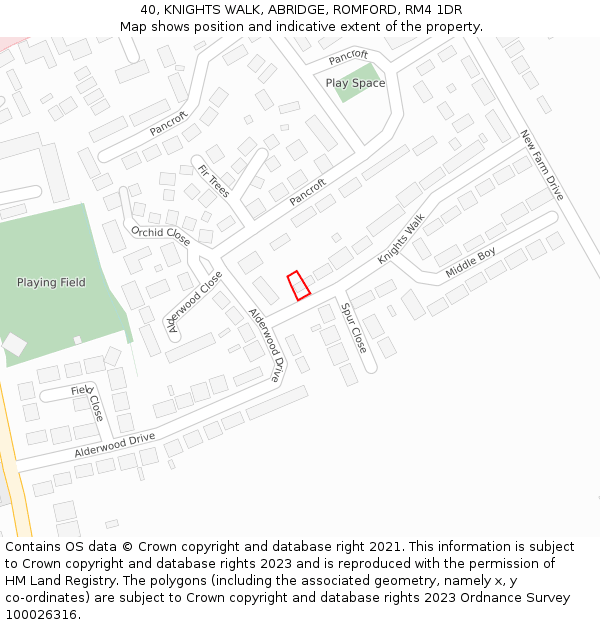 40, KNIGHTS WALK, ABRIDGE, ROMFORD, RM4 1DR: Location map and indicative extent of plot