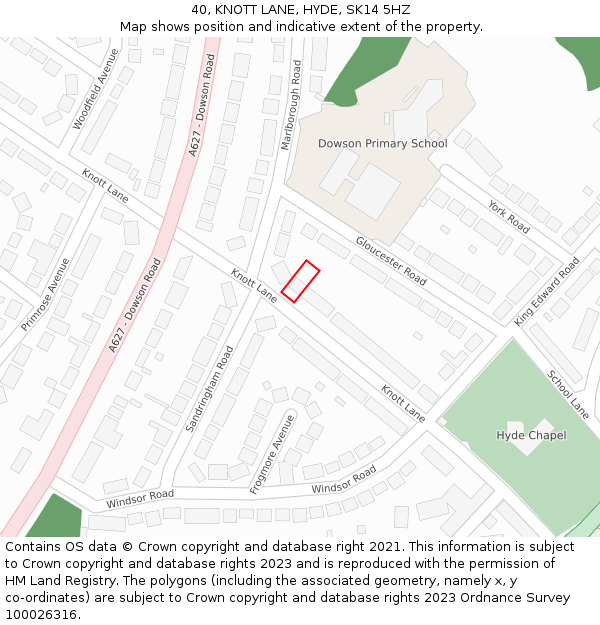 40, KNOTT LANE, HYDE, SK14 5HZ: Location map and indicative extent of plot