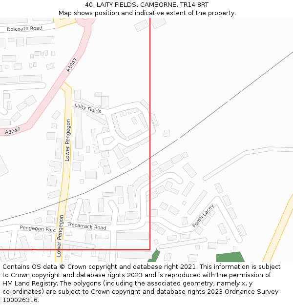 40, LAITY FIELDS, CAMBORNE, TR14 8RT: Location map and indicative extent of plot