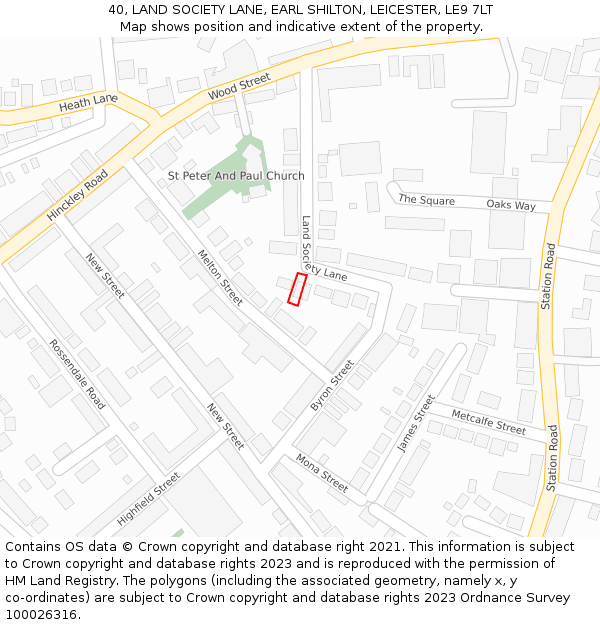 40, LAND SOCIETY LANE, EARL SHILTON, LEICESTER, LE9 7LT: Location map and indicative extent of plot