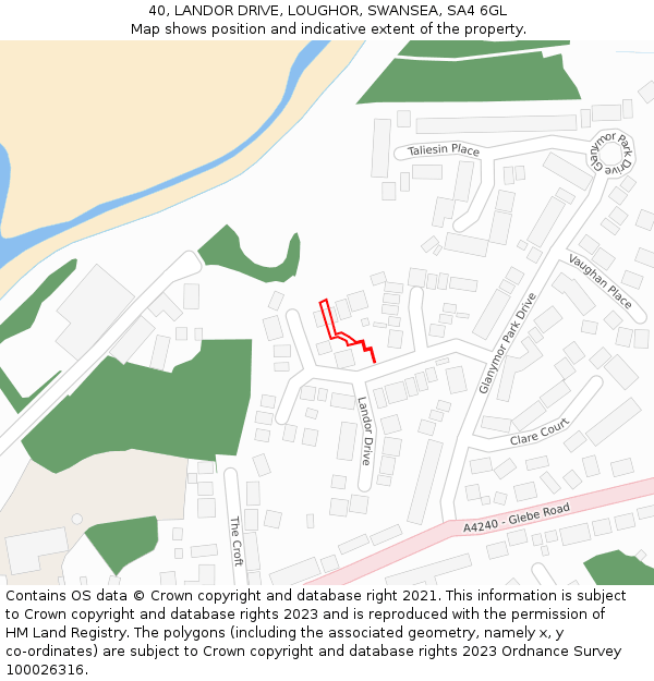 40, LANDOR DRIVE, LOUGHOR, SWANSEA, SA4 6GL: Location map and indicative extent of plot