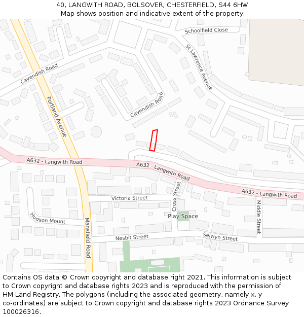 40, LANGWITH ROAD, BOLSOVER, CHESTERFIELD, S44 6HW: Location map and indicative extent of plot