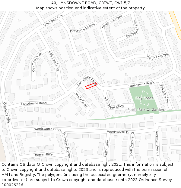 40, LANSDOWNE ROAD, CREWE, CW1 5JZ: Location map and indicative extent of plot