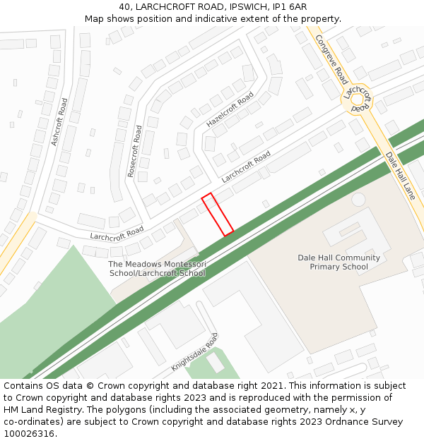40, LARCHCROFT ROAD, IPSWICH, IP1 6AR: Location map and indicative extent of plot