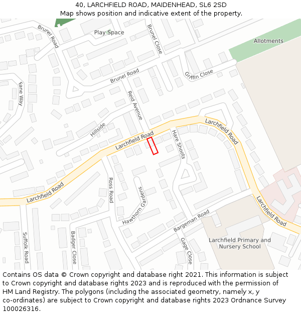 40, LARCHFIELD ROAD, MAIDENHEAD, SL6 2SD: Location map and indicative extent of plot