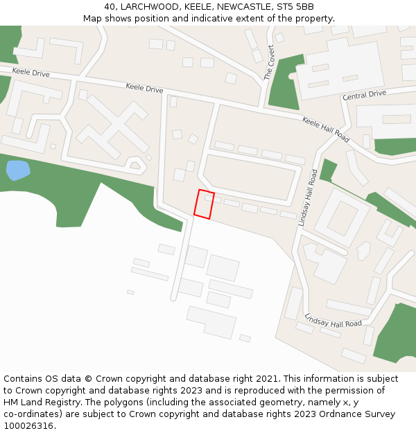 40, LARCHWOOD, KEELE, NEWCASTLE, ST5 5BB: Location map and indicative extent of plot