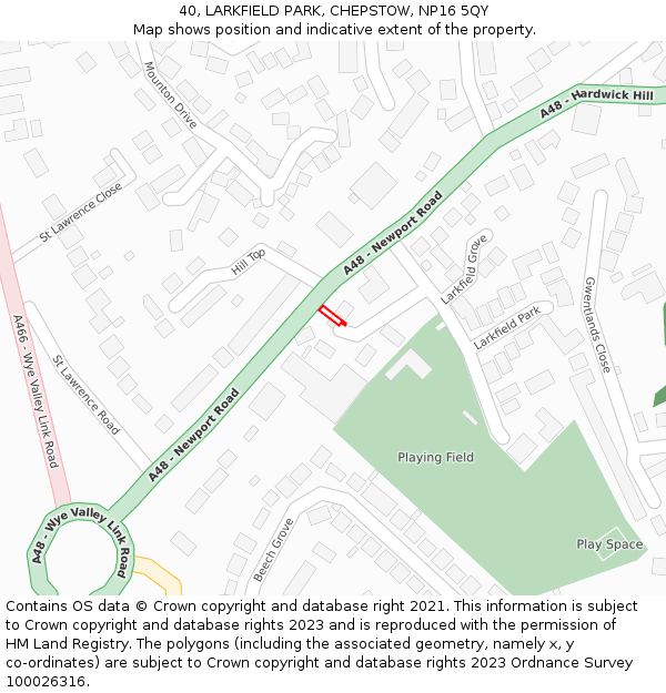 40, LARKFIELD PARK, CHEPSTOW, NP16 5QY: Location map and indicative extent of plot