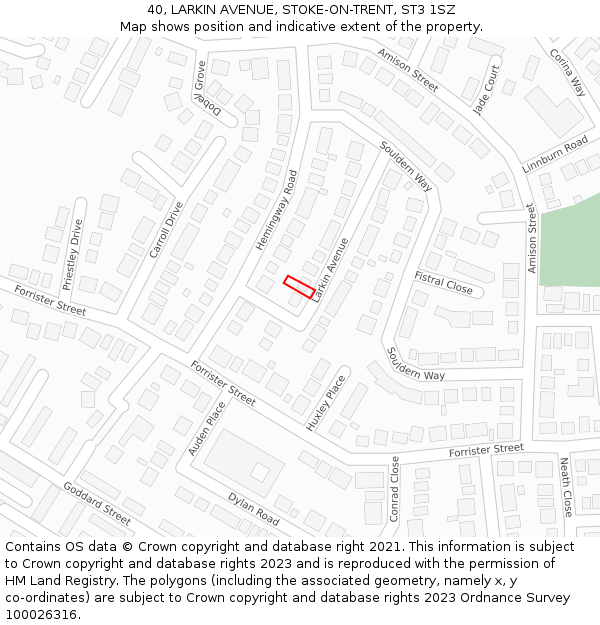 40, LARKIN AVENUE, STOKE-ON-TRENT, ST3 1SZ: Location map and indicative extent of plot