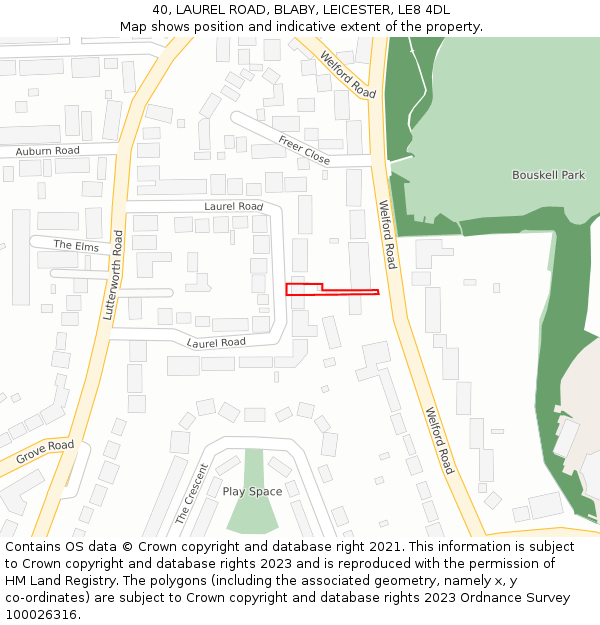 40, LAUREL ROAD, BLABY, LEICESTER, LE8 4DL: Location map and indicative extent of plot