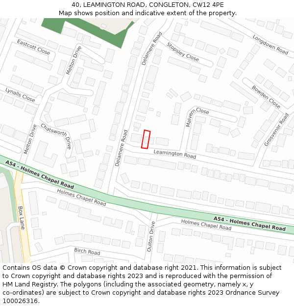 40, LEAMINGTON ROAD, CONGLETON, CW12 4PE: Location map and indicative extent of plot