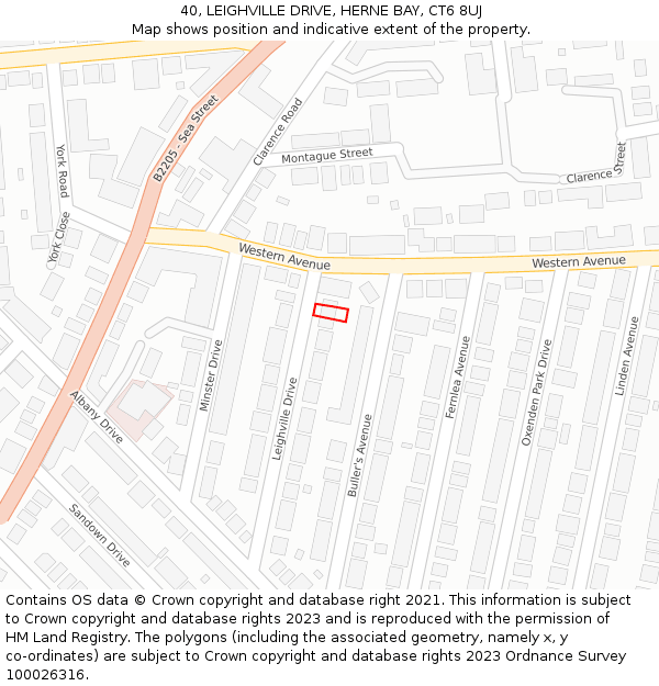 40, LEIGHVILLE DRIVE, HERNE BAY, CT6 8UJ: Location map and indicative extent of plot