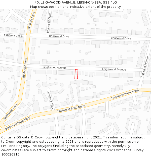 40, LEIGHWOOD AVENUE, LEIGH-ON-SEA, SS9 4LG: Location map and indicative extent of plot