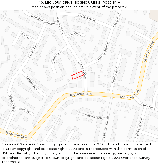 40, LEONORA DRIVE, BOGNOR REGIS, PO21 3NH: Location map and indicative extent of plot