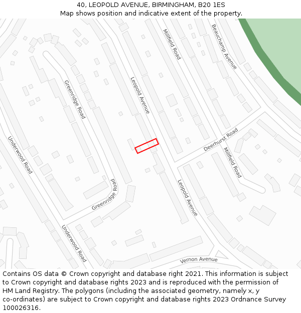 40, LEOPOLD AVENUE, BIRMINGHAM, B20 1ES: Location map and indicative extent of plot