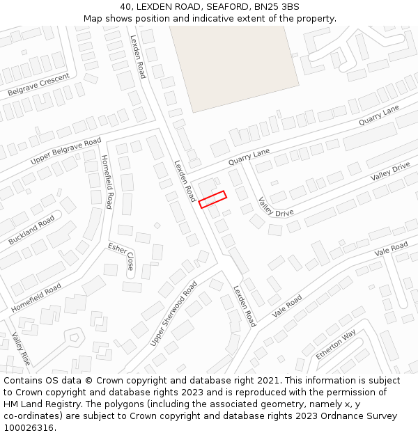 40, LEXDEN ROAD, SEAFORD, BN25 3BS: Location map and indicative extent of plot