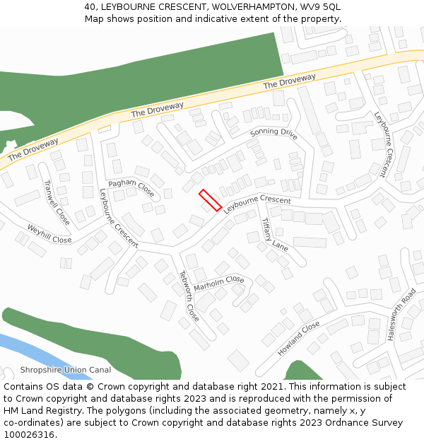 40, LEYBOURNE CRESCENT, WOLVERHAMPTON, WV9 5QL: Location map and indicative extent of plot