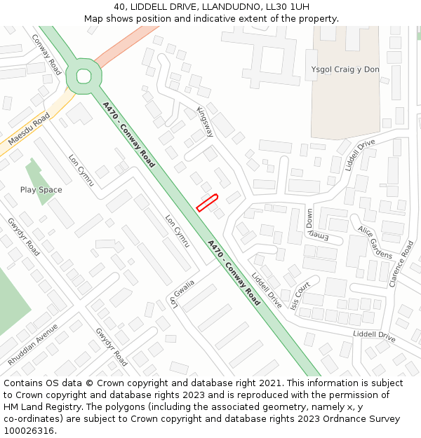 40, LIDDELL DRIVE, LLANDUDNO, LL30 1UH: Location map and indicative extent of plot