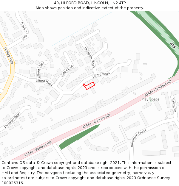 40, LILFORD ROAD, LINCOLN, LN2 4TP: Location map and indicative extent of plot