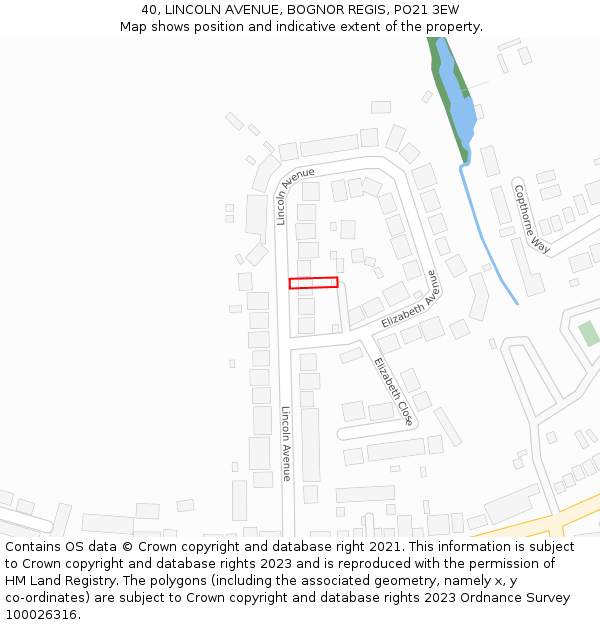 40, LINCOLN AVENUE, BOGNOR REGIS, PO21 3EW: Location map and indicative extent of plot