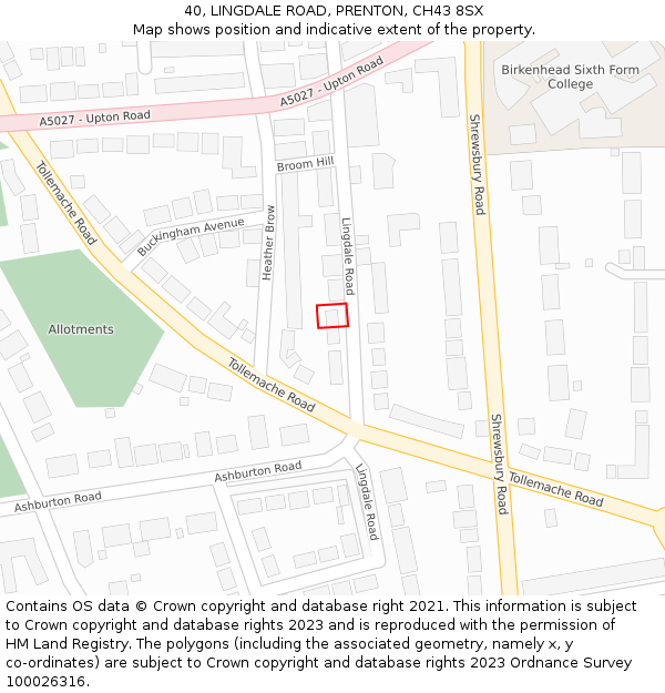 40, LINGDALE ROAD, PRENTON, CH43 8SX: Location map and indicative extent of plot