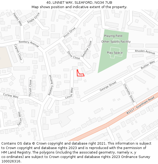 40, LINNET WAY, SLEAFORD, NG34 7UB: Location map and indicative extent of plot