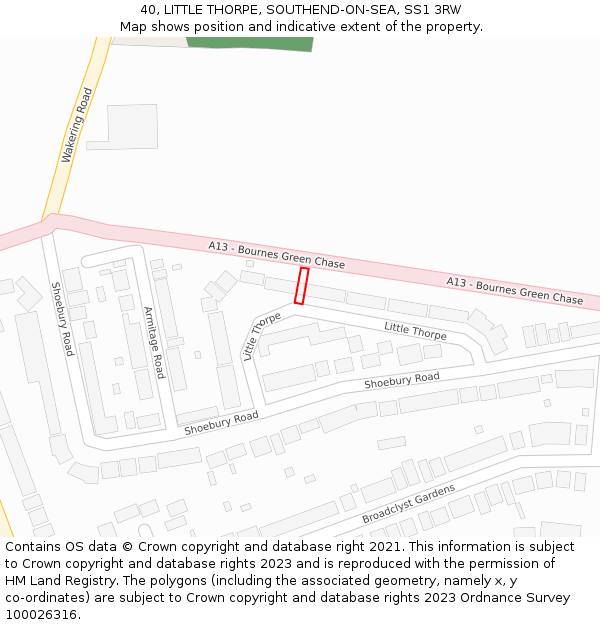 40, LITTLE THORPE, SOUTHEND-ON-SEA, SS1 3RW: Location map and indicative extent of plot