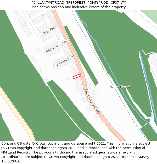 40, LLANTWIT ROAD, TREFOREST, PONTYPRIDD, CF37 1TY: Location map and indicative extent of plot