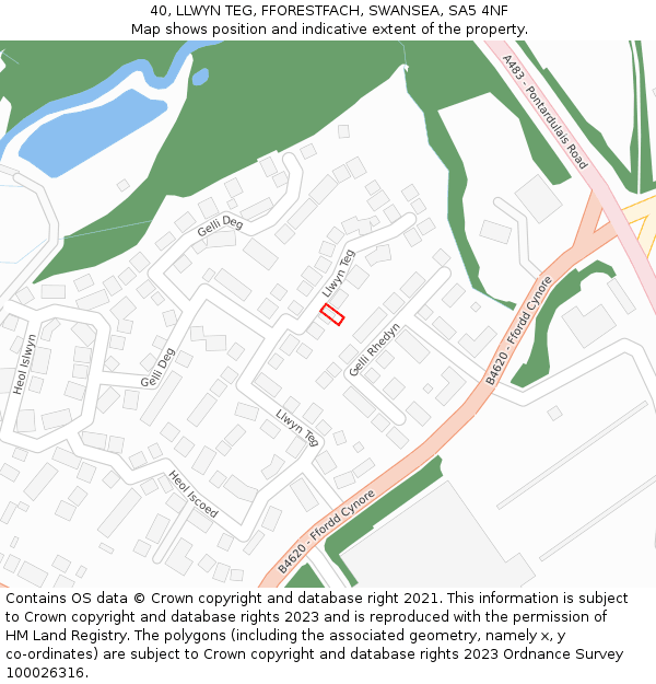 40, LLWYN TEG, FFORESTFACH, SWANSEA, SA5 4NF: Location map and indicative extent of plot