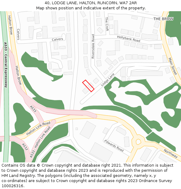 40, LODGE LANE, HALTON, RUNCORN, WA7 2AR: Location map and indicative extent of plot