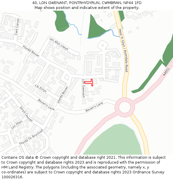 40, LON GWENANT, PONTRHYDYRUN, CWMBRAN, NP44 1FD: Location map and indicative extent of plot